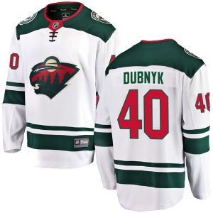 Minnesota Wild Devan Dubnyk Official White Fanatics Branded Breakaway Youth Away NHL Hockey Jersey