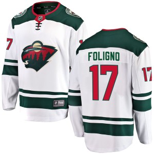 Minnesota Wild Marcus Foligno Official White Fanatics Branded Breakaway Youth Away NHL Hockey Jersey