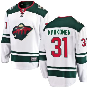Minnesota Wild Kaapo Kahkonen Official White Fanatics Branded Breakaway Youth Away NHL Hockey Jersey