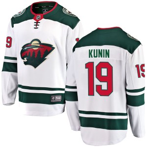 Minnesota Wild Luke Kunin Official White Fanatics Branded Breakaway Youth Away NHL Hockey Jersey