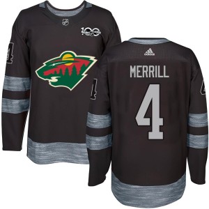 Minnesota Wild Jon Merrill Official Black Authentic Adult 1917-2017 100th Anniversary NHL Hockey Jersey