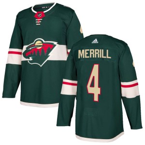 Minnesota Wild Jon Merrill Official Green Adidas Authentic Youth Home NHL Hockey Jersey