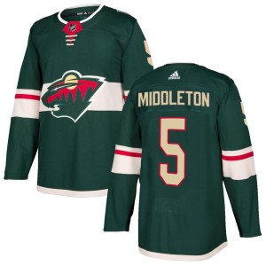 Minnesota Wild Jacob Middleton Official Green Adidas Authentic Youth Home NHL Hockey Jersey