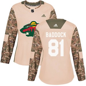 Minnesota Wild Brandon Baddock Official Camo Adidas Authentic Women's Veterans Day Practice NHL Hockey Jersey