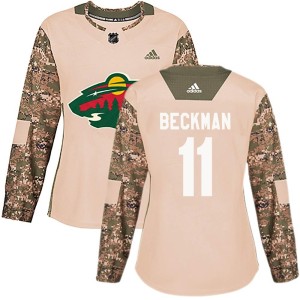 Minnesota Wild Adam Beckman Official Camo Adidas Authentic Women's Veterans Day Practice NHL Hockey Jersey