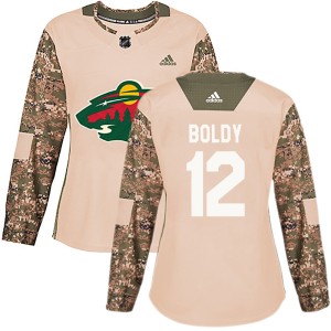 Minnesota Wild Matt Boldy Official Camo Adidas Authentic Women's Veterans Day Practice NHL Hockey Jersey