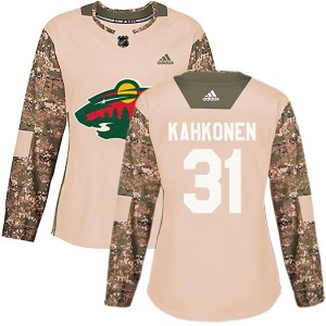 Minnesota Wild Kaapo Kahkonen Official Camo Adidas Authentic Women's Veterans Day Practice NHL Hockey Jersey