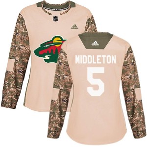 Minnesota Wild Jacob Middleton Official Camo Adidas Authentic Women's Veterans Day Practice NHL Hockey Jersey