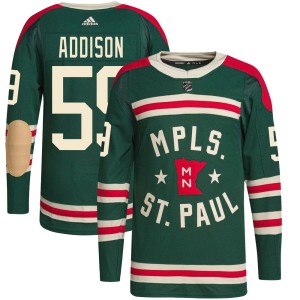 Minnesota Wild Calen Addison Official Green Adidas Authentic Youth 2022 Winter Classic Player NHL Hockey Jersey