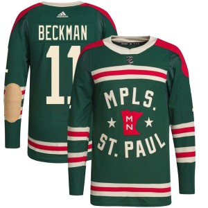Minnesota Wild Adam Beckman Official Green Adidas Authentic Youth 2022 Winter Classic Player NHL Hockey Jersey