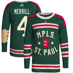 Minnesota Wild Jon Merrill Official Green Adidas Authentic Youth 2022 Winter Classic Player NHL Hockey Jersey