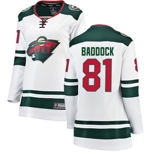 Minnesota Wild Brandon Baddock Official White Fanatics Branded Breakaway Women's Away NHL Hockey Jersey