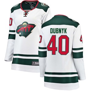 Minnesota Wild Devan Dubnyk Official White Fanatics Branded Breakaway Women's Away NHL Hockey Jersey