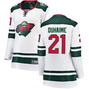 Minnesota Wild Brandon Duhaime Official White Fanatics Branded Breakaway Women's Away NHL Hockey Jersey