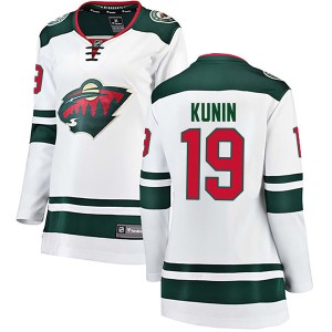 Minnesota Wild Luke Kunin Official White Fanatics Branded Breakaway Women's Away NHL Hockey Jersey