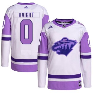 Minnesota Wild Hunter Haight Official White/Purple Adidas Authentic Youth Hockey Fights Cancer Primegreen NHL Hockey Jersey