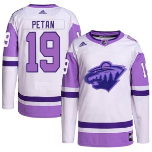 Minnesota Wild Nic Petan Official White/Purple Adidas Authentic Youth Hockey Fights Cancer Primegreen NHL Hockey Jersey