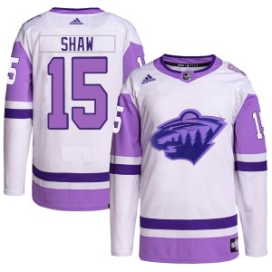 Minnesota Wild Mason Shaw Official White/Purple Adidas Authentic Youth Hockey Fights Cancer Primegreen NHL Hockey Jersey
