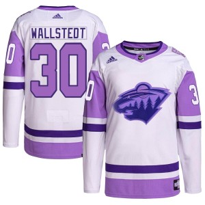 Minnesota Wild Jesper Wallstedt Official White/Purple Adidas Authentic Youth Hockey Fights Cancer Primegreen NHL Hockey Jersey