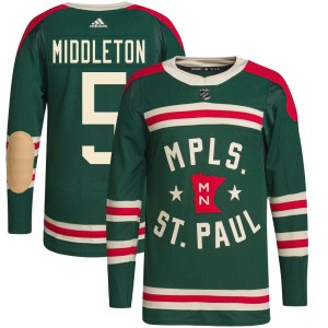 Minnesota Wild Jacob Middleton Official Green Adidas Authentic Adult 2022 Winter Classic Player NHL Hockey Jersey