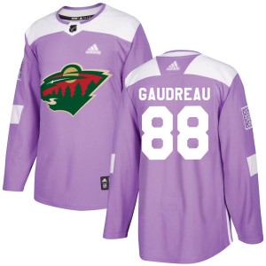 Minnesota Wild Frederick Gaudreau Official Purple Adidas Authentic Adult Fights Cancer Practice NHL Hockey Jersey