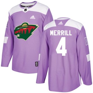 Minnesota Wild Jon Merrill Official Purple Adidas Authentic Adult Fights Cancer Practice NHL Hockey Jersey