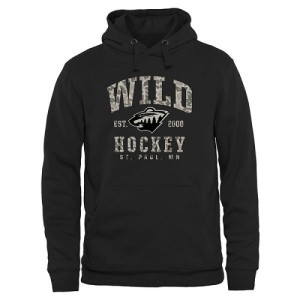 Minnesota Wild Official Black Adult Camo Stack Pullover Hoodie