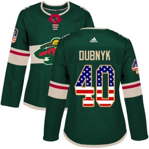 Minnesota Wild Devan Dubnyk Official Green Adidas Authentic Women's USA Flag Fashion NHL Hockey Jersey