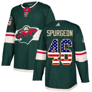 Minnesota Wild Jared Spurgeon Official Green Adidas Authentic Youth USA Flag Fashion NHL Hockey Jersey