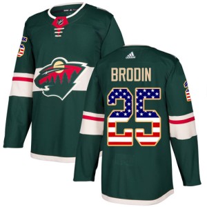 Minnesota Wild Jonas Brodin Official Green Adidas Authentic Adult USA Flag Fashion NHL Hockey Jersey