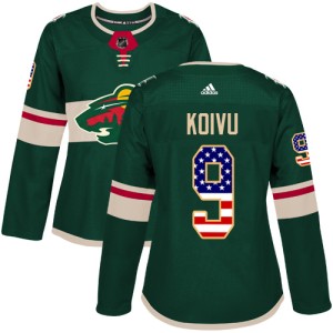 Minnesota Wild Mikko Koivu Official Green Adidas Authentic Women's USA Flag Fashion NHL Hockey Jersey